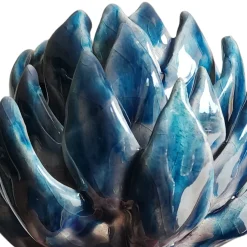 Portacandela Cynara a forma di carciofo in ceramica smaltata blu