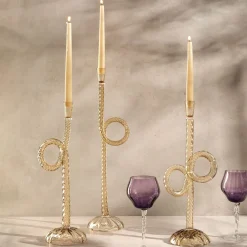 Portacandela Venetian Double Knot in vetro di Murano beige
