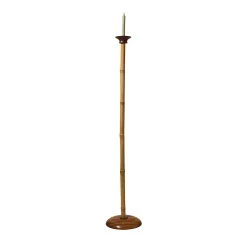 Portacandele Bamboo Alto Naturale Con Dettagli In Noce