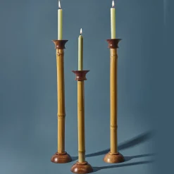 Portacandele Bamboo Medio Naturale con Dettagli in Noce