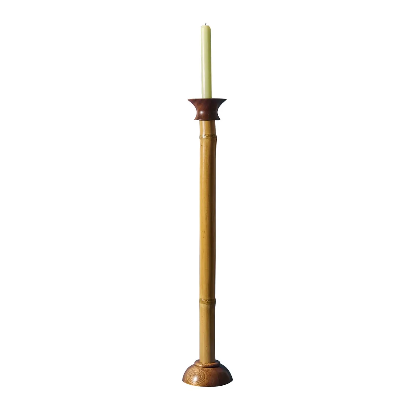 Portacandele Bamboo Medio Naturale con Dettagli in Noce