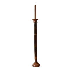Portacandele Bamboo Medio Nero Con Dettagli In Noce