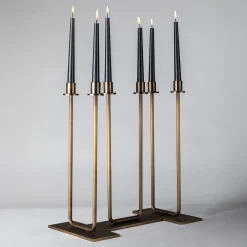 Portacandele doppio Gemini in ottone bronzato