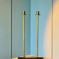 Portacandele doppio Gemini in ottone bronzato