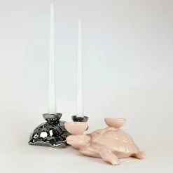 Portacandele in Ceramica Fiamme Bestiali Tartaruga Rosa