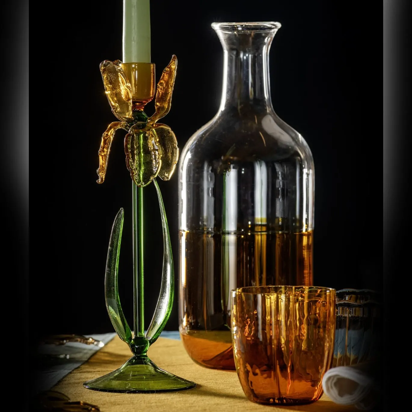 Portacandele Iris C185 in Vetro Soffiato Arancione