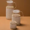 Portacandele Wideville in pelle e rattan - Bianco
