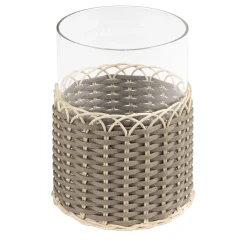 Portacandele Wideville in pelle e rattan - Grande