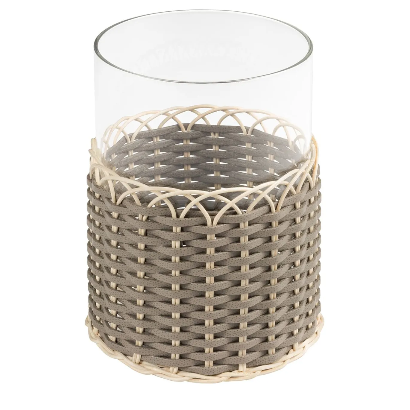 Portacandele Wideville in pelle e rattan - Grande