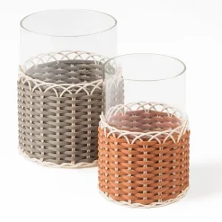 Portacandele Wideville in pelle e rattan - Grande