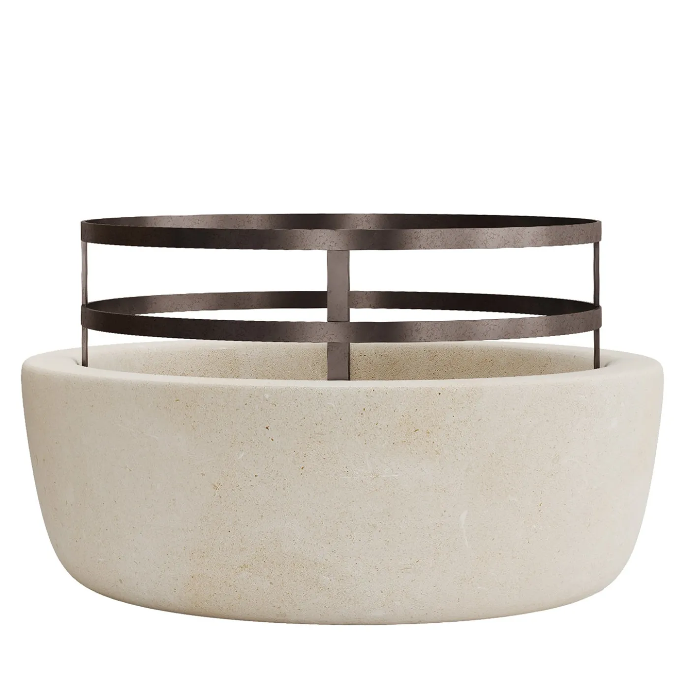 Portavaso in pietra beige e ferro Piro A