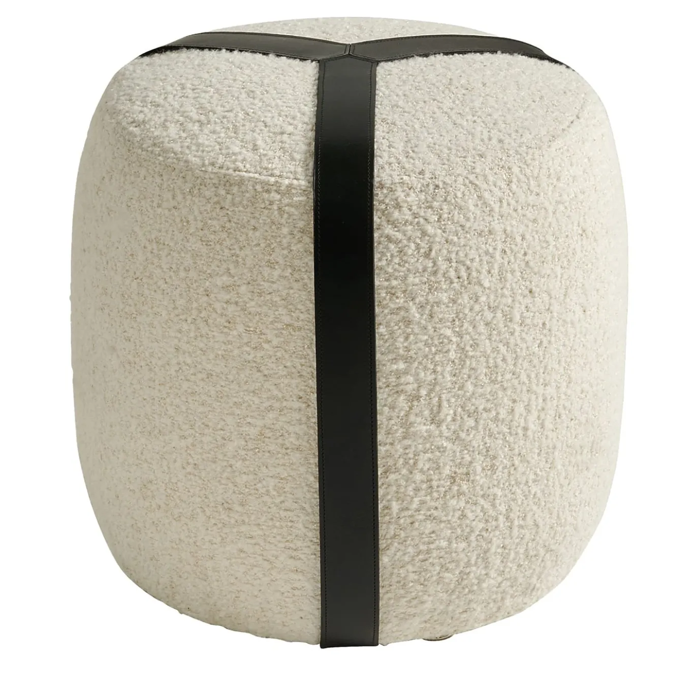 Pouf Alto Brooklyn in Bouclé Bianco e Cinture in Pelle Nera