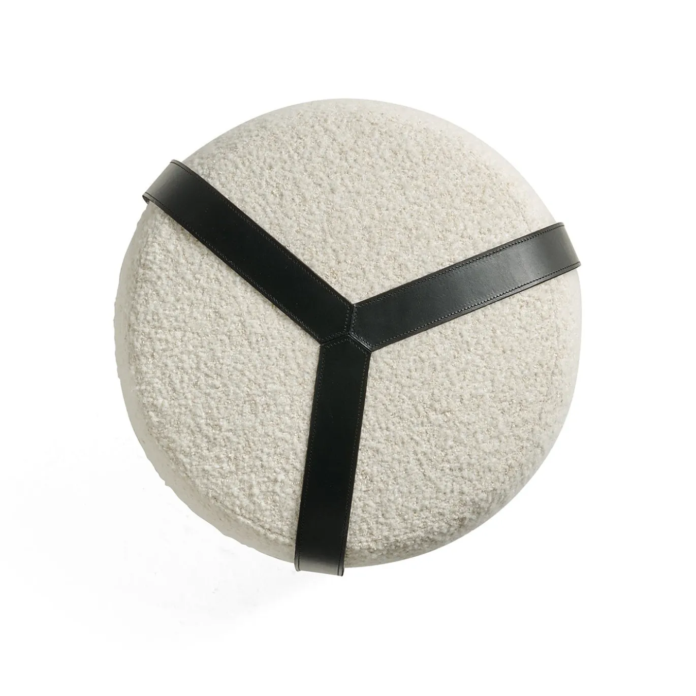 Pouf Alto Brooklyn in Bouclé Bianco e Cinture in Pelle Nera
