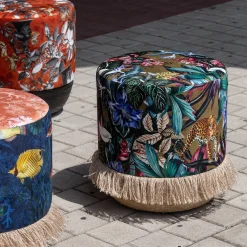Pouf Animalia con vegetazione tropicale e animali base in cesta