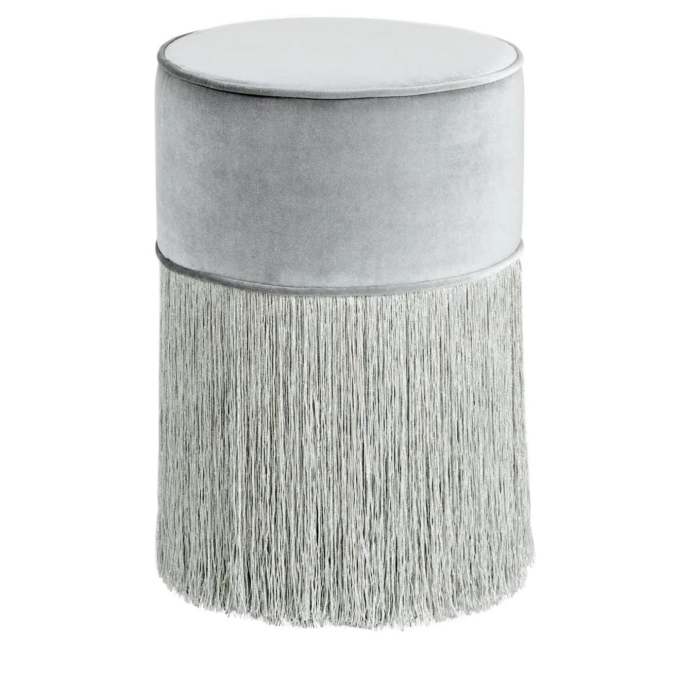 Pouf argento scintillante con frangia argento