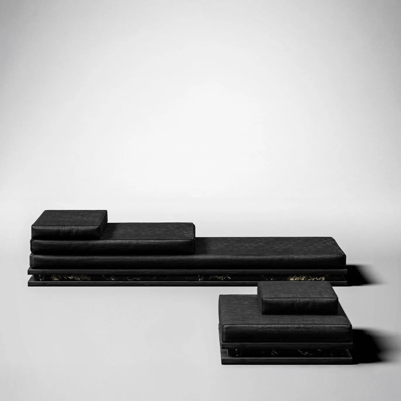 Pouf AR14 in Legno e Marmo Nero Marquina