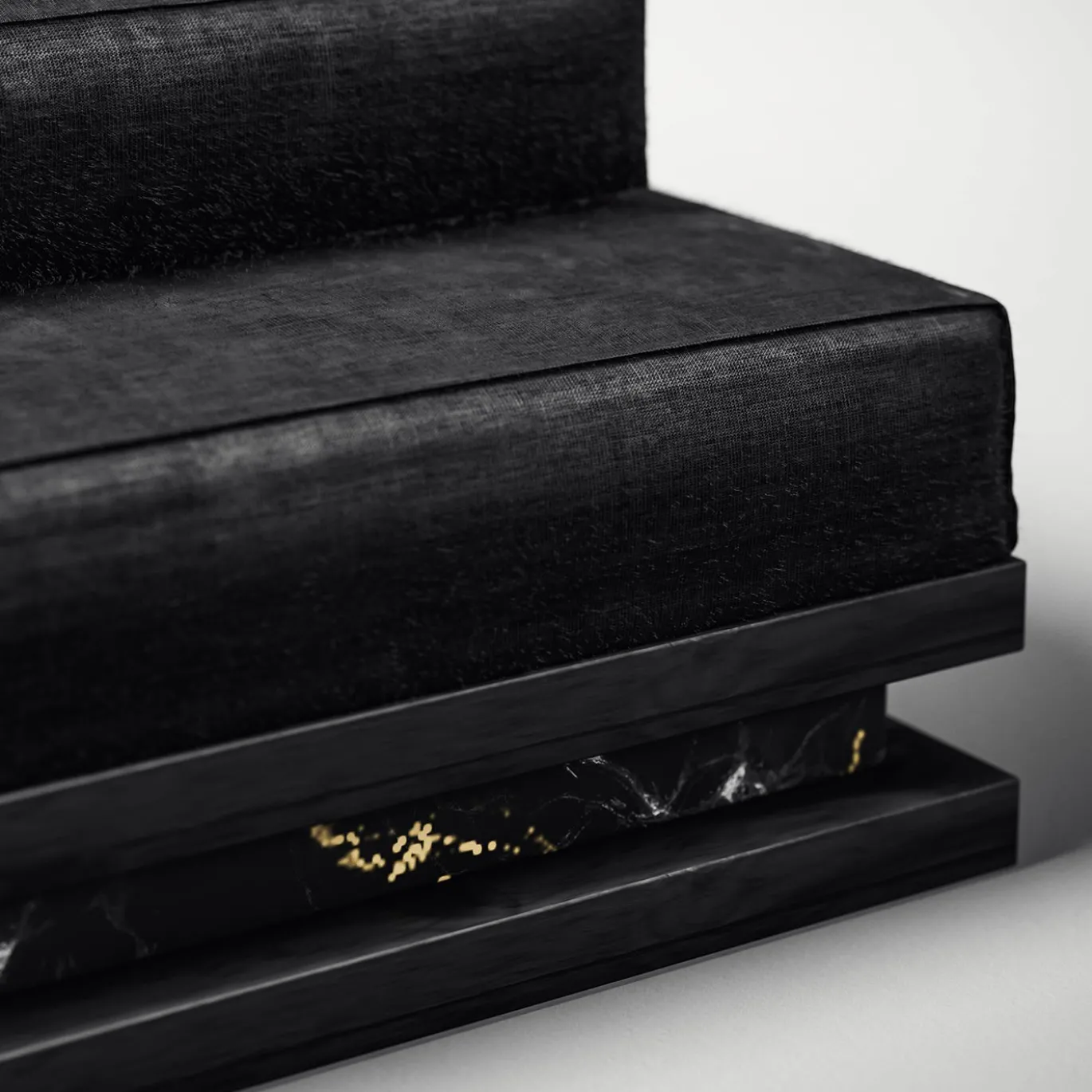 Pouf AR14 in Legno e Marmo Nero Marquina