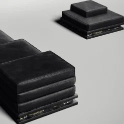 Pouf AR14 in Legno e Marmo Nero Marquina