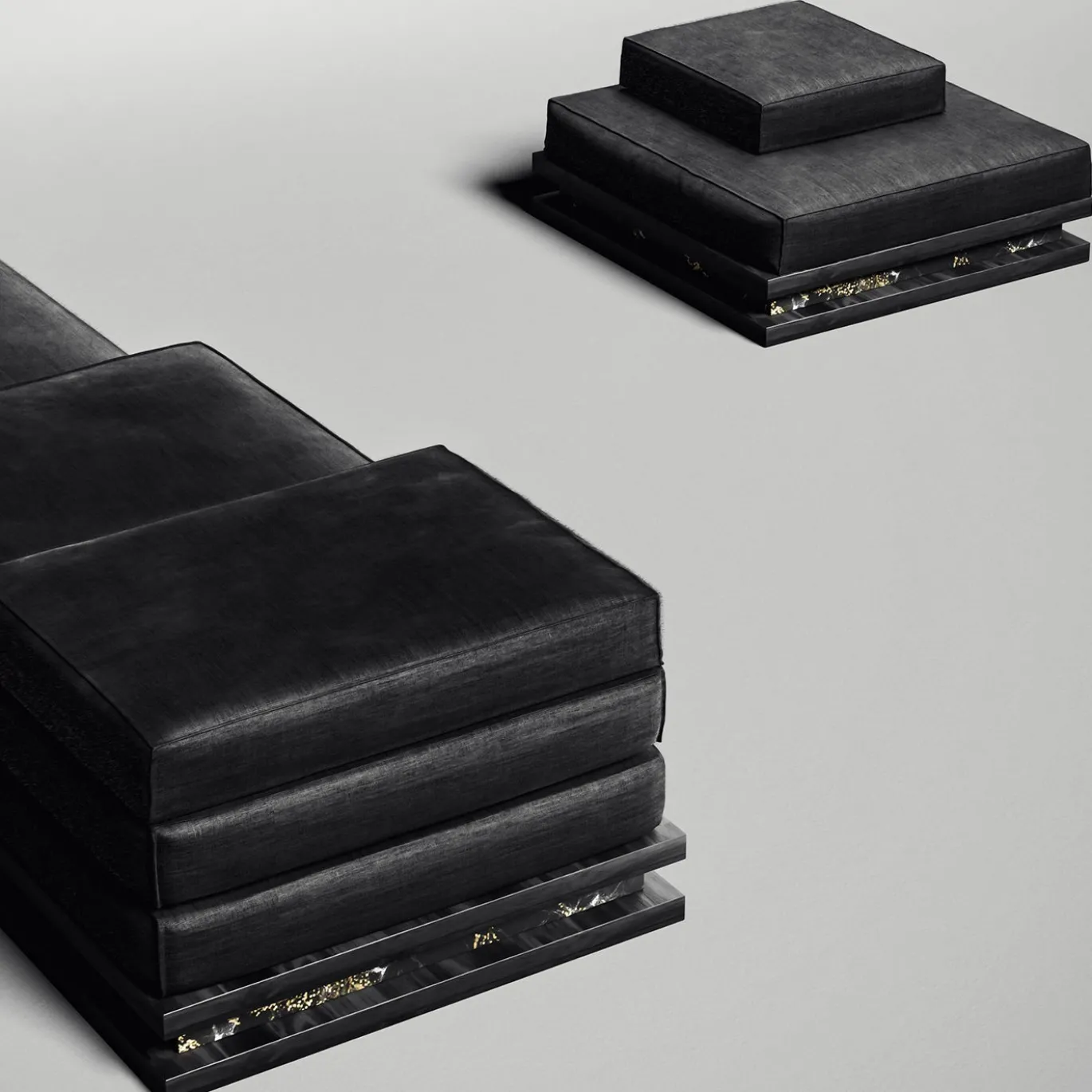 Pouf AR14 in Legno e Marmo Nero Marquina