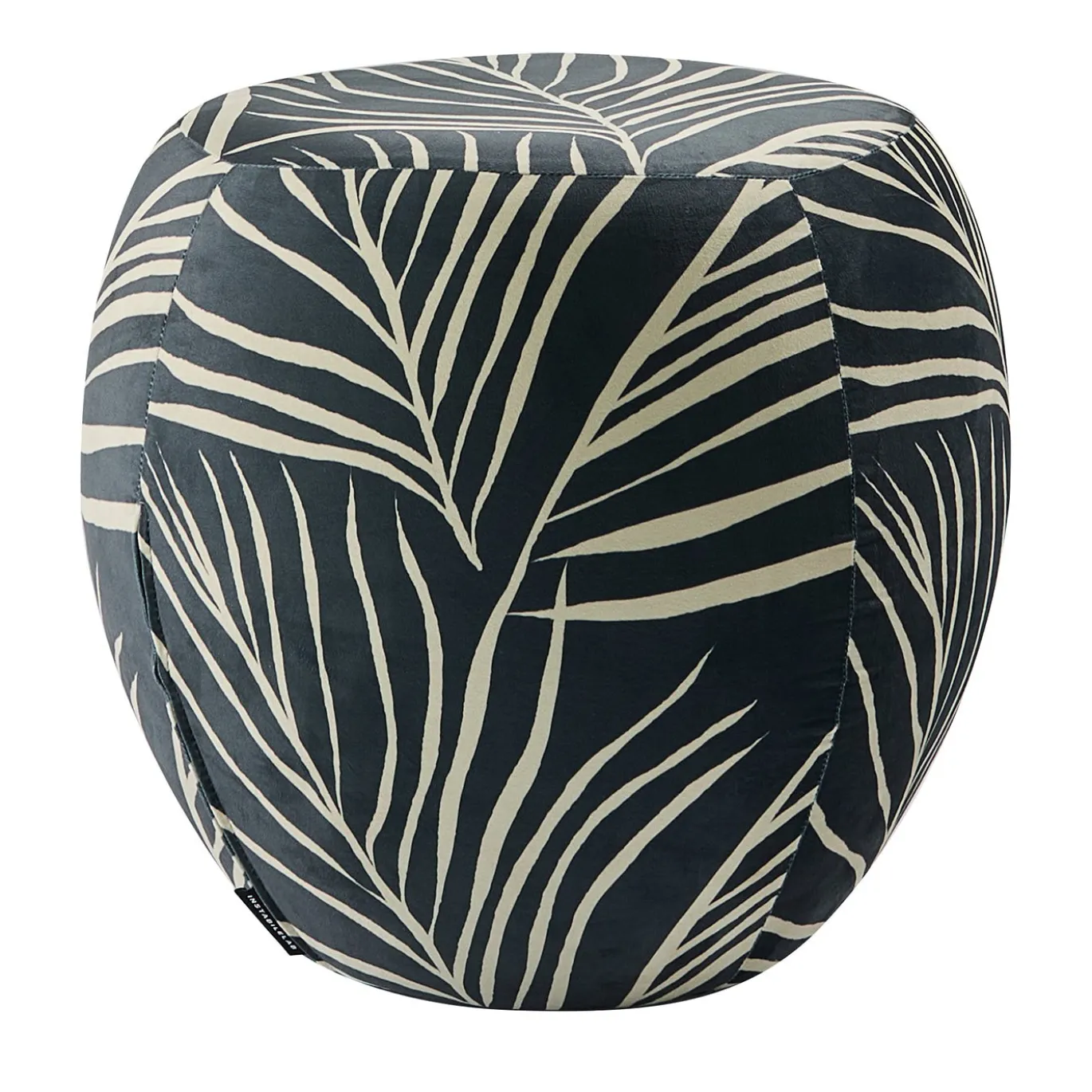 Pouf arrotondato Orfeo blu scuro con motivo a foglia