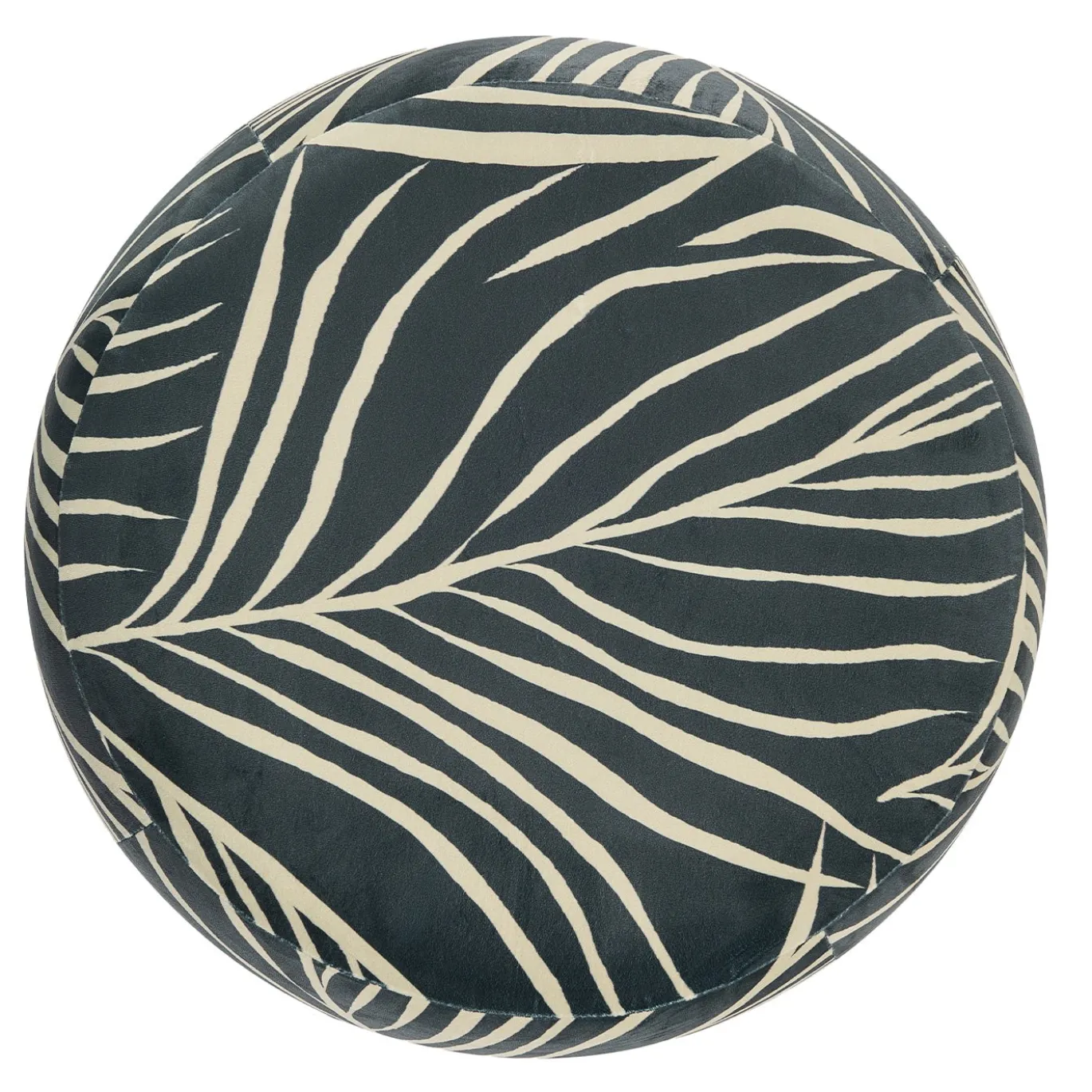 Pouf arrotondato Orfeo blu scuro con motivo a foglia