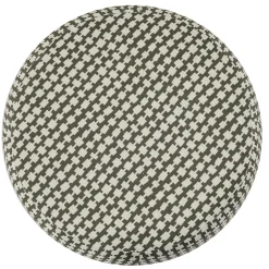 Pouf arrotondato Orfeo con motivo geometrico marrone e bianco