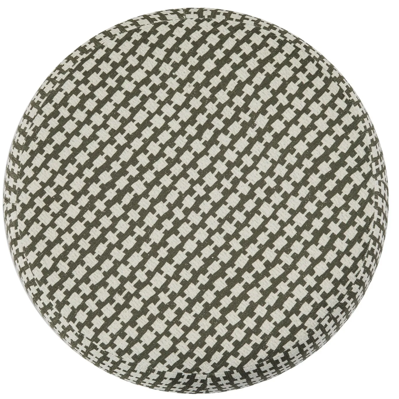 Pouf arrotondato Orfeo con motivo geometrico marrone e bianco