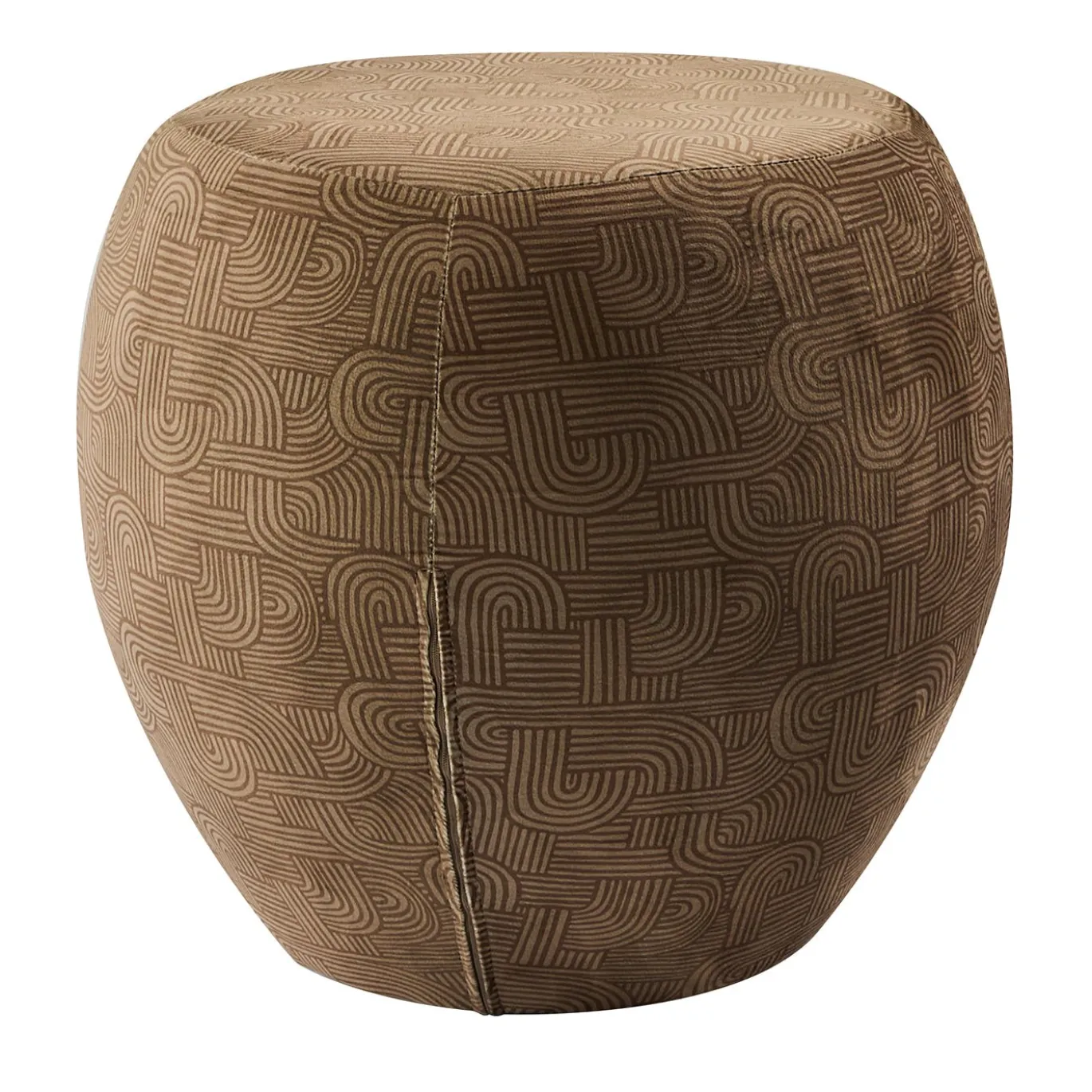 Pouf Arrotondato Orfeo Marrone con Motivo Geometrico