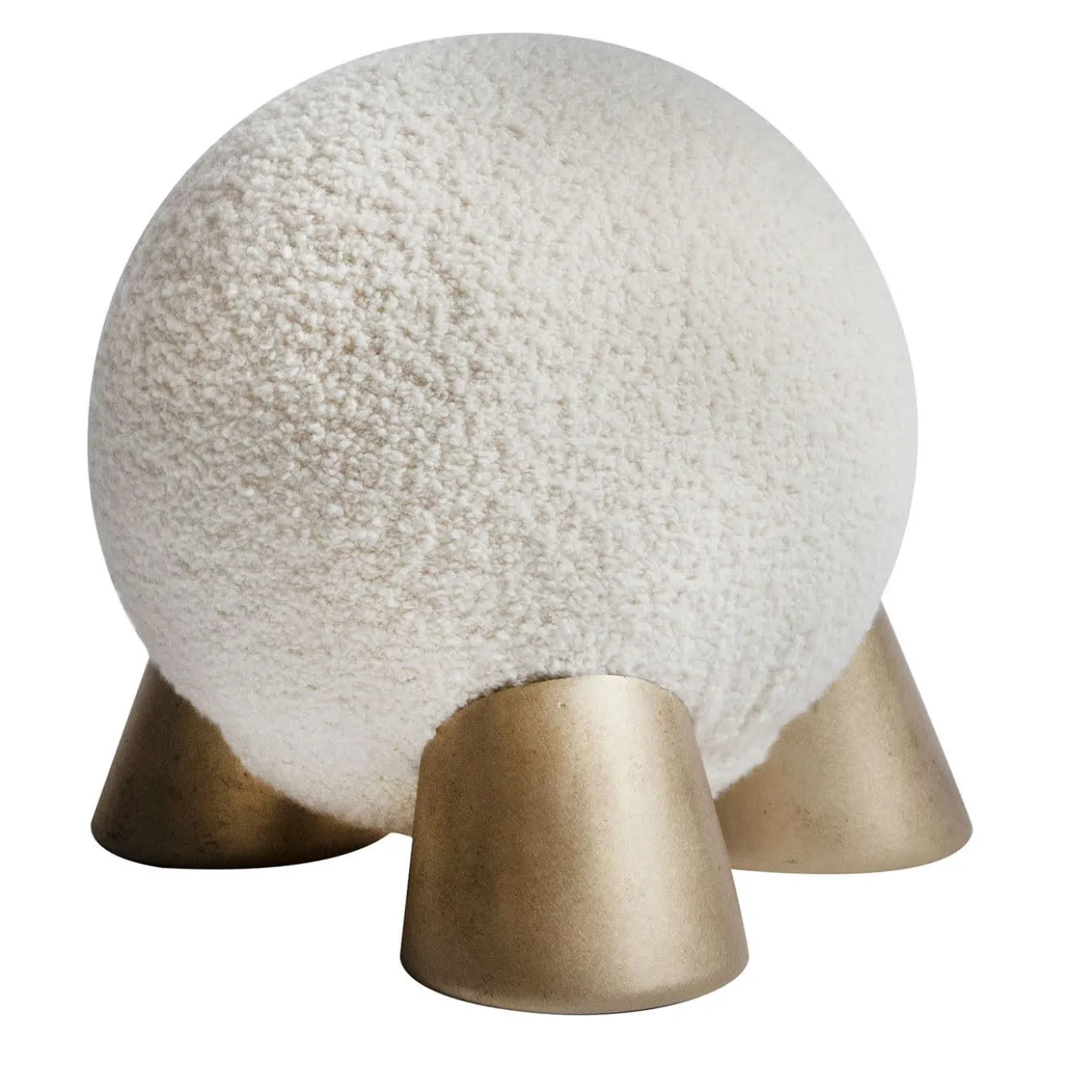 Pouf Atlas Ball in tessuto bianco e ottone fuso