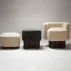 Pouf basso in legno color crema Lloyd