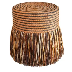 Pouf Boho Chic in paglia gialla e marrone