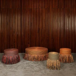 Pouf Boho Chic in paglia naturale e nera