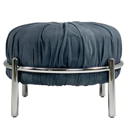 Pouf Bonbon in pelle blu