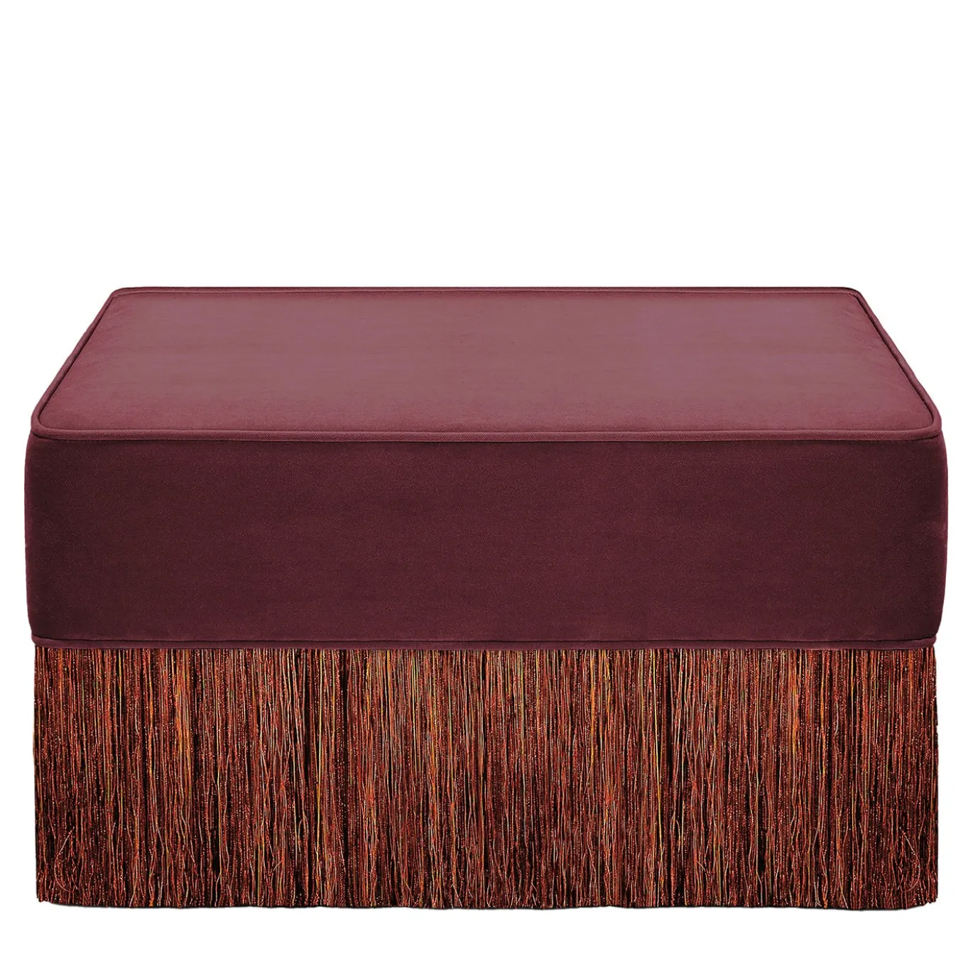 Pouf Bordeaux con frange colorate