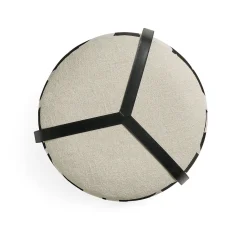 Pouf Brooklyn in Bouclé Bianco e Nero con Cinture in Pelle Nera