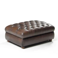 Pouf capitonnè Chesterfield pelle marrone