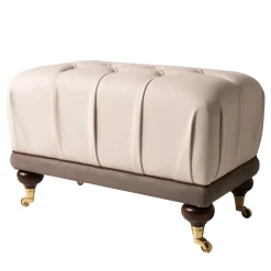 Pouf capitonnè Ottoman marrone chiaro e bianco panna