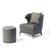 Pouf cilindrico Agostina in pelle Azzurra
