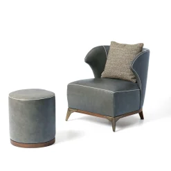 Pouf cilindrico Agostina in pelle Azzurra