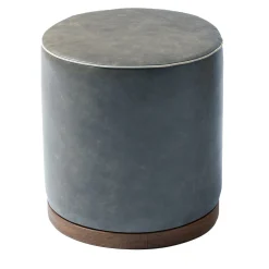 Pouf cilindrico Agostina in pelle Azzurra