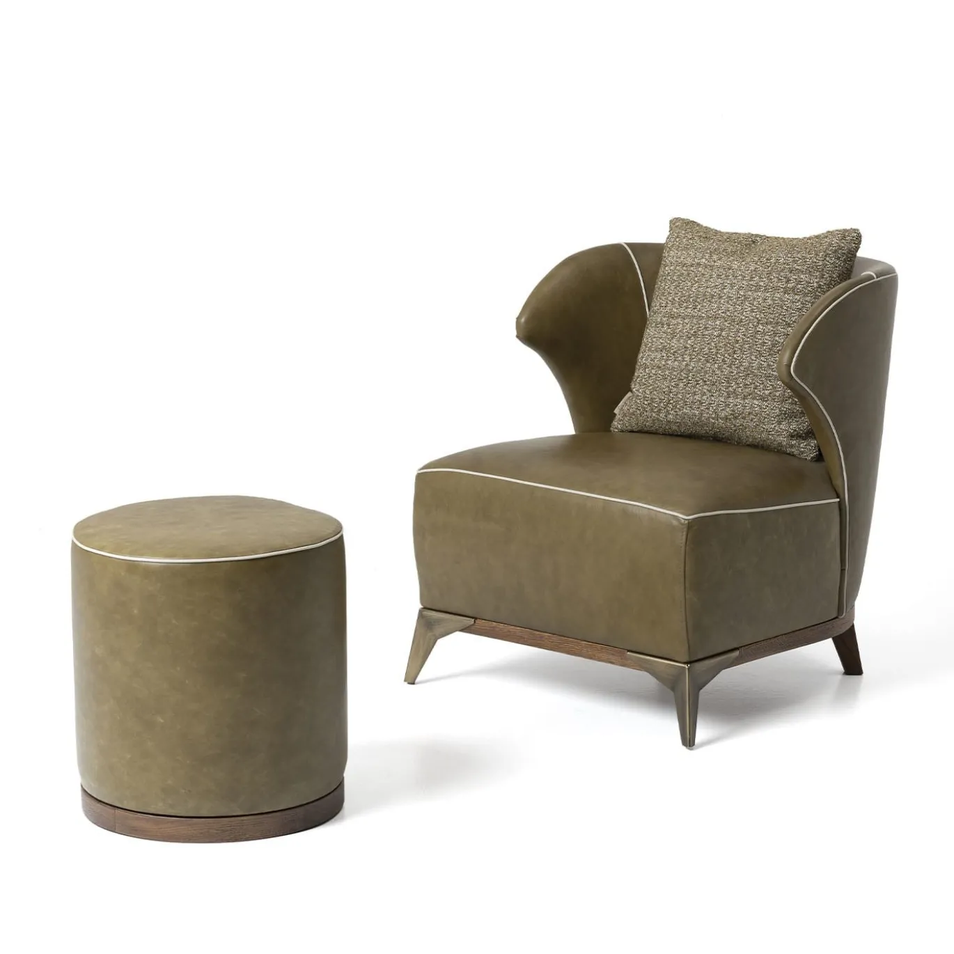 Pouf cilindrico Agostina pelle verde oliva