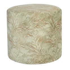 Pouf cilindrico Club beige con motivo a foglie