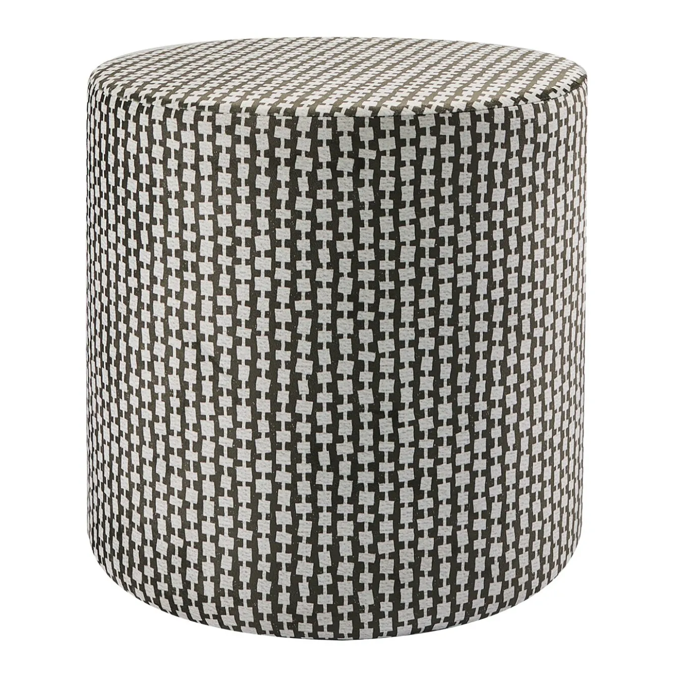 Pouf cilindrico Club con motivo geometrico marrone e bianco