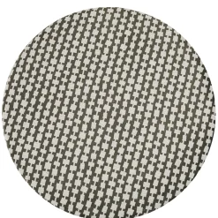 Pouf cilindrico Club con motivo geometrico marrone e bianco