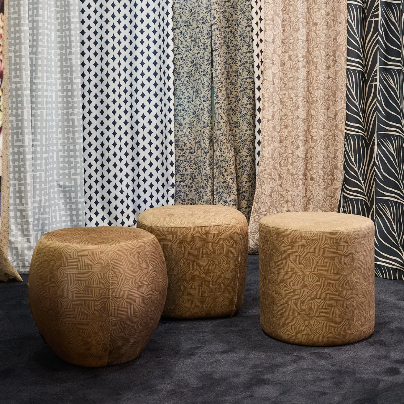 Pouf Cilindrico Club Marrone con Motivo Geometrico