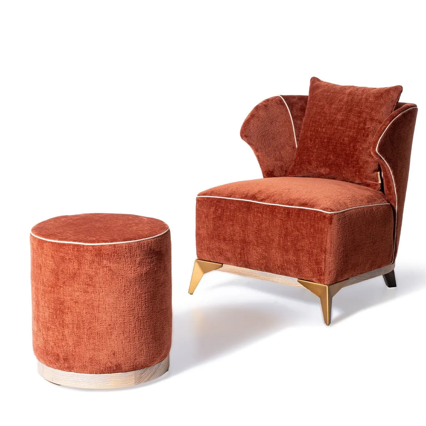 Pouf Cilindrico in Tessuto Rosso Agostina