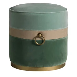 Pouf cilindrico in velluto verde con anello