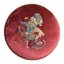 Pouf Circus ricamato in rosa fragola e bronzo