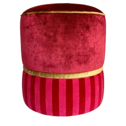 Pouf Circus ricamato in rosa fragola e bronzo
