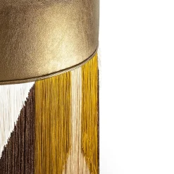 Pouf con frange in pelle metallizzata bronzo